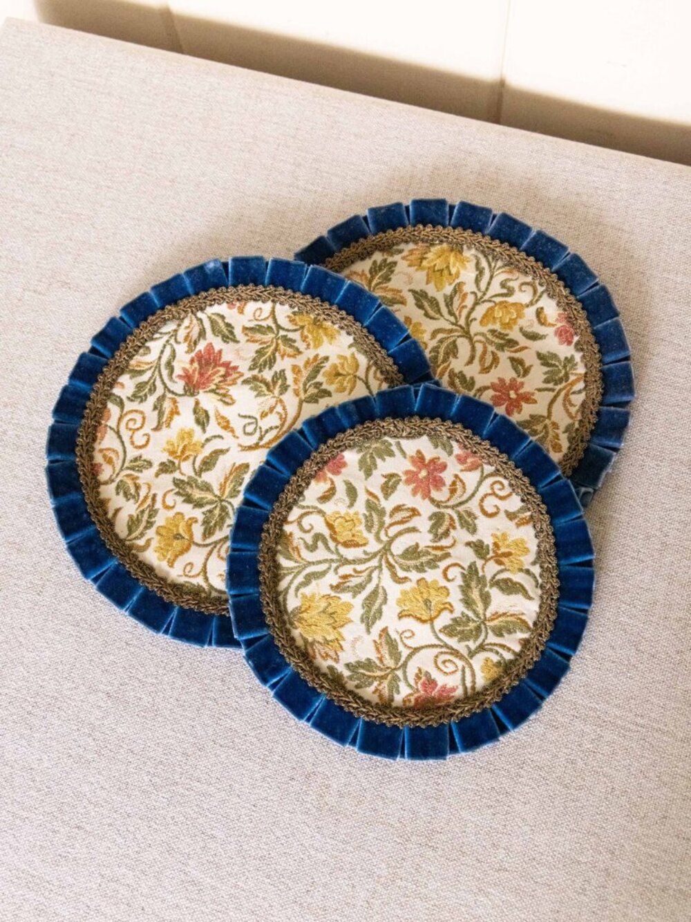 Vintage Round Tapestry Fabric Decorative Mats (Set of 3 - 2 MD & 1 SM)